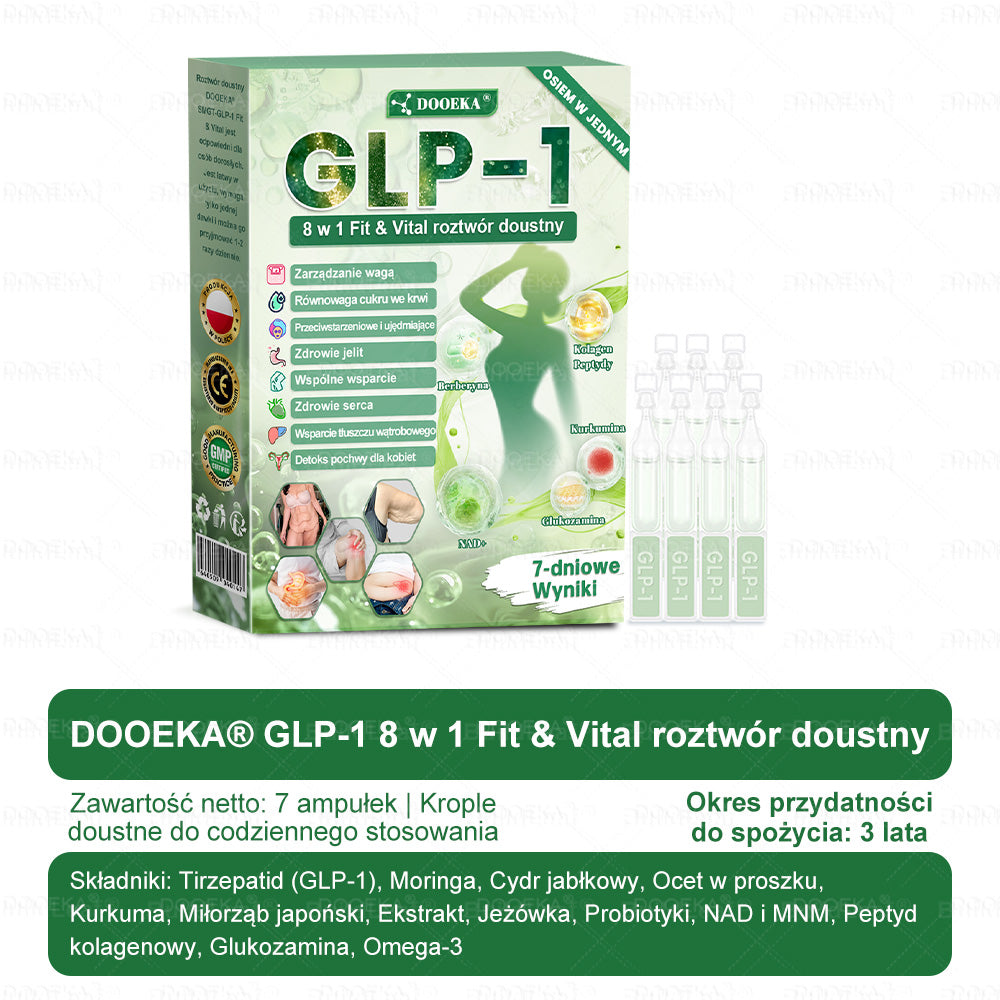 🎅 🎄DOOEKA® GLP-1 8 w 1 Fit & Vital roztwór doustny – Raz dziennie, widoczne zmiany w ciągu 7 dni / W przypadku otyłości, zdrowia serca i układu krążenia, cukrzycy, bezdechu sennego, zdrowia jelit, problemów ze stawami i wielu innych