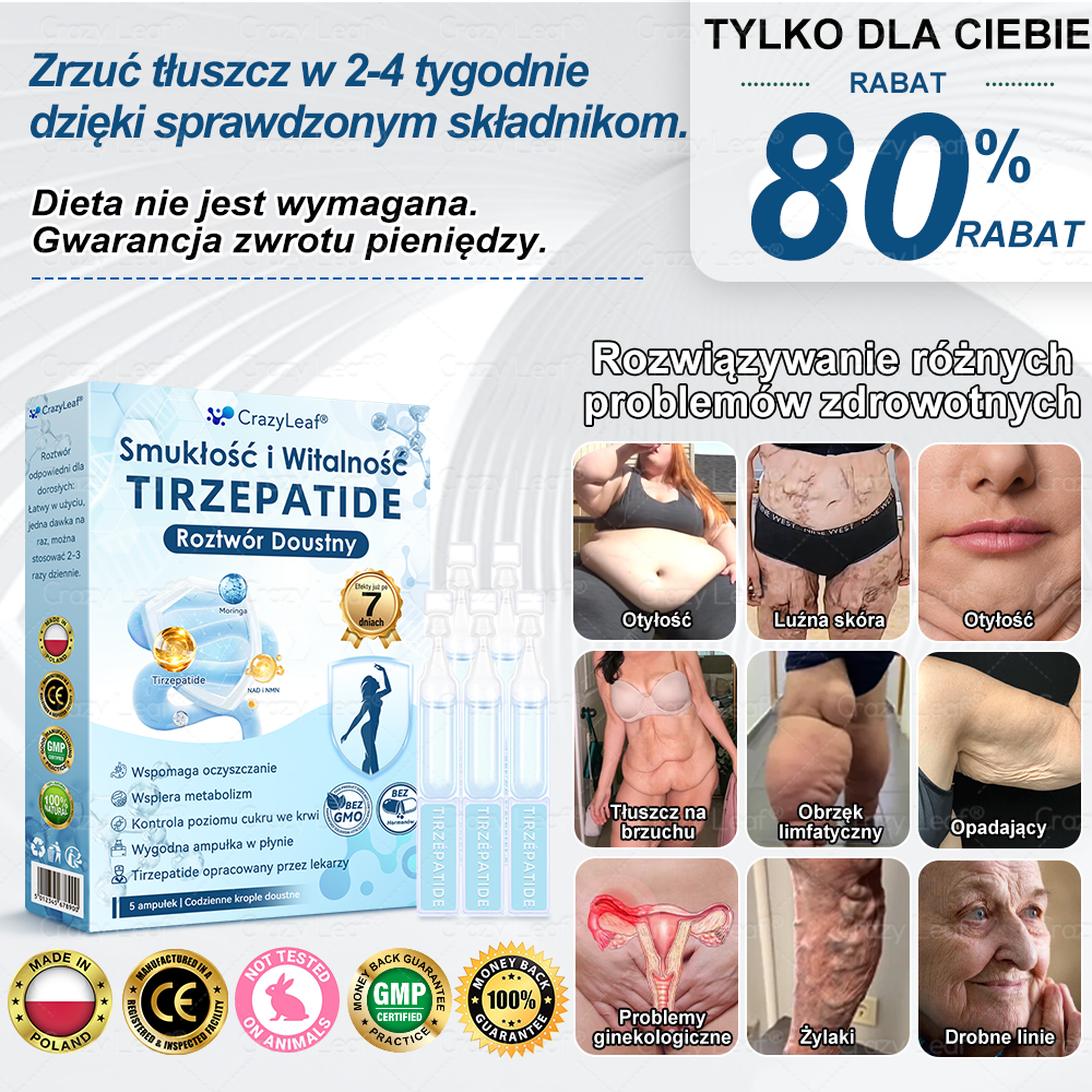 ✨Klinicznie potwierdzone | Oficjalny sklep | CrazyLeaf® Szczupłość i Witalność Tirzepatide – doustny roztwór wspierający odchudzanie, ciśnienie i poziom cukru
