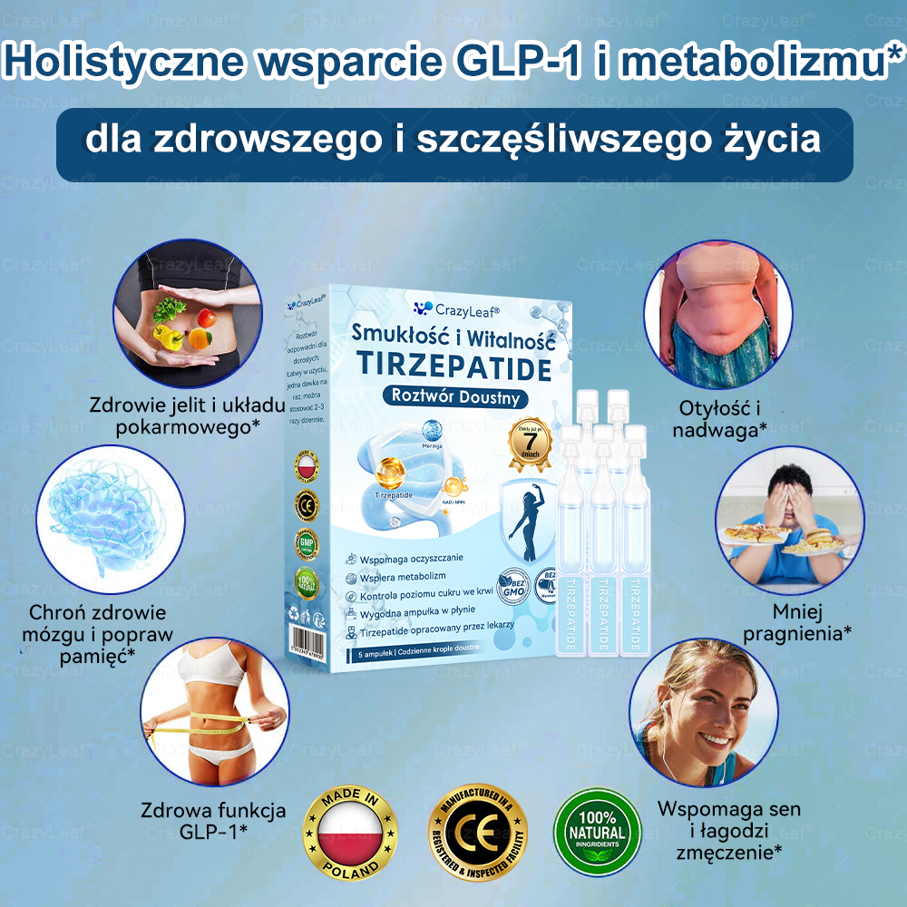 ✨Klinicznie potwierdzone | Oficjalny sklep | CrazyLeaf® Szczupłość i Witalność Tirzepatide – doustny roztwór wspierający odchudzanie, ciśnienie i poziom cukru