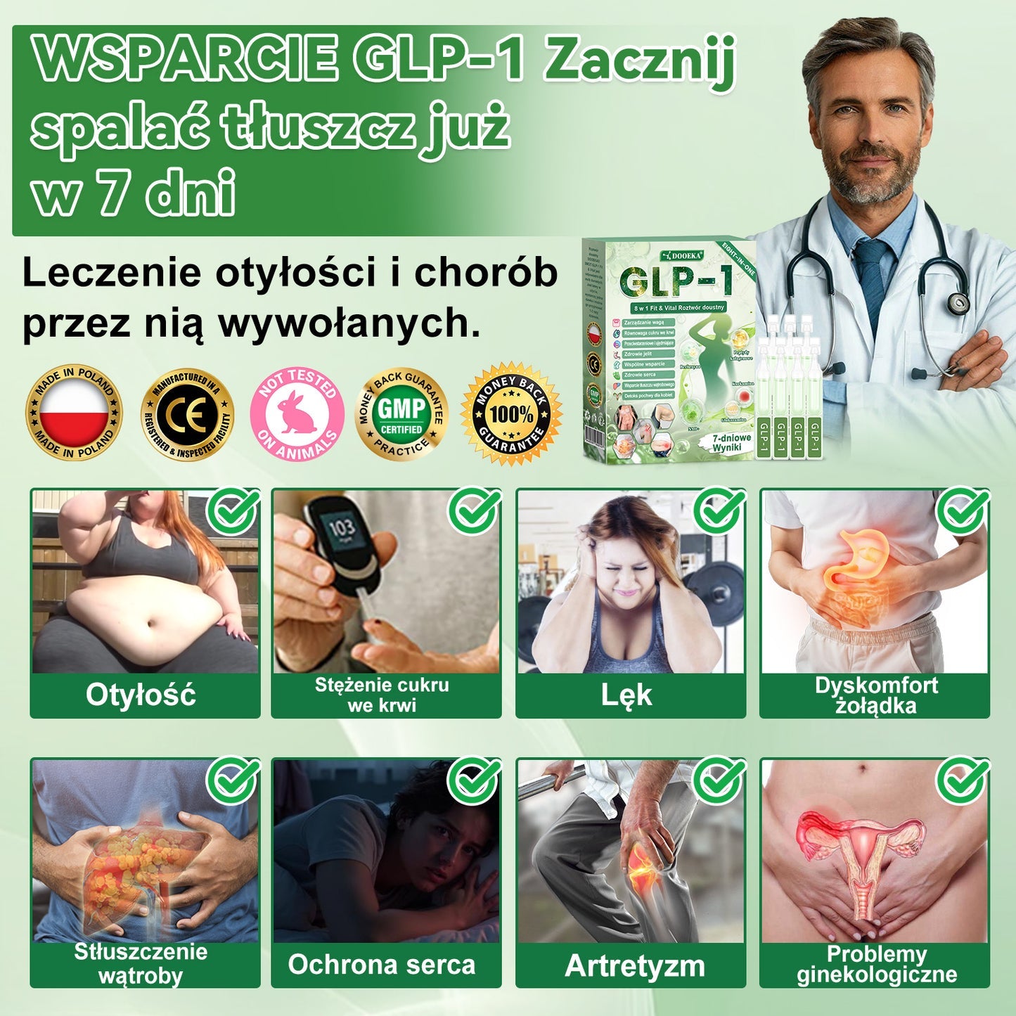 🏆🧑‍⚕️ DOOEKA® GLP-1 8 w 1 Fit & Vital roztwór doustny – Raz dziennie, widoczne zmiany w ciągu 7 dni / W przypadku otyłości, zdrowia serca i układu krążenia, cukrzycy, bezdechu sennego, zdrowia jelit, problemów ze stawami i wielu innych